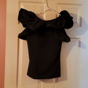 GRACIA Black off the shoulder ruffled Top Sz Small